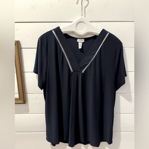 Navy V-neck Top – Moci by Purple Rain – Size 3X